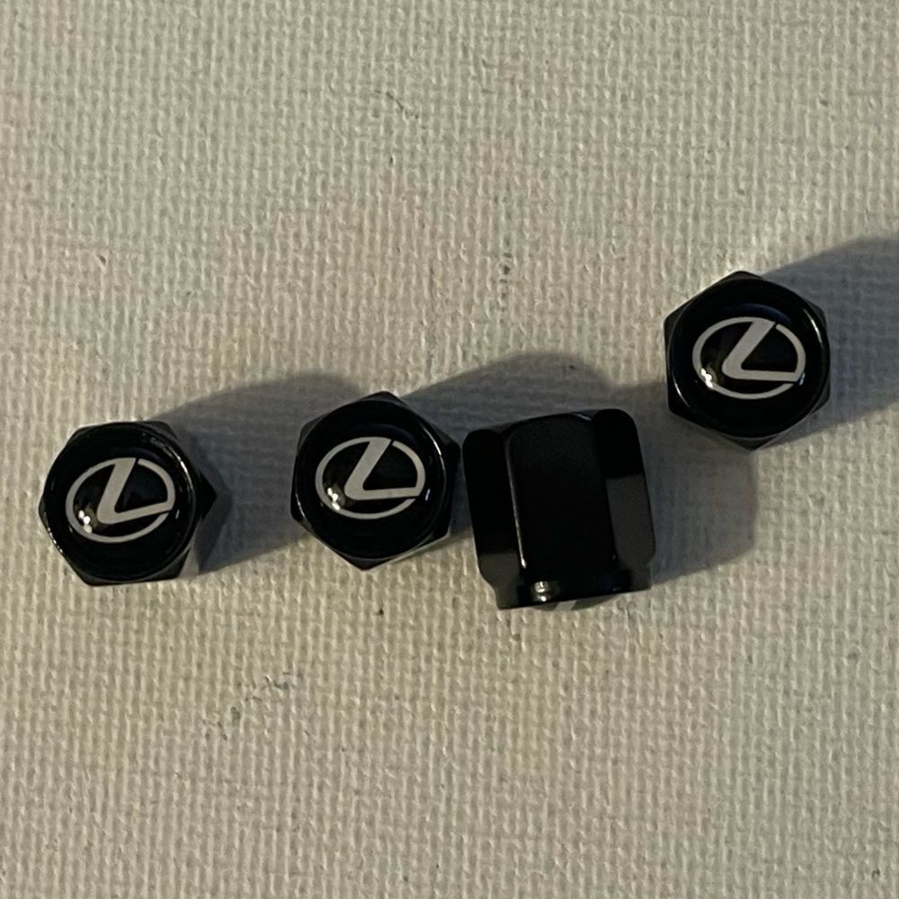 Lexus logo valve Stem caps in Black set of 4. NWT